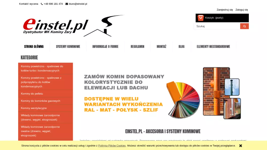 Zrzut ekranu strony Systemy kominowe Einstel.pl