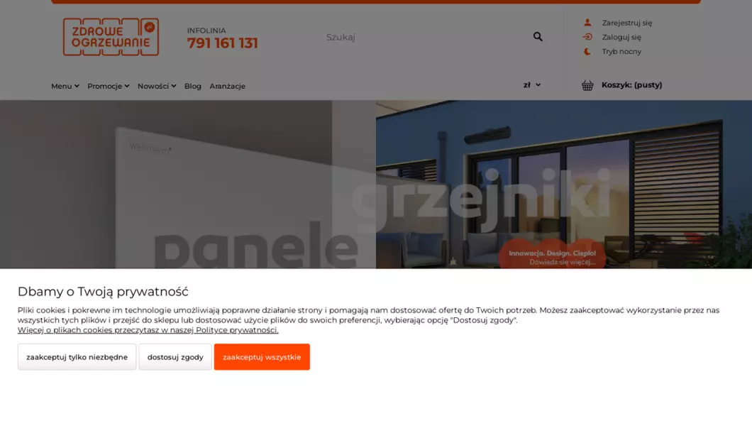 Zrzut ekranu strony Grzejniki na podczerwień | Sklep internetowy ZdroweOgrzewanie.pl