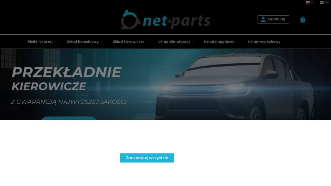 Zrzut ekranu strony Używane części samochodowe | Sklep internetowy Net-parts