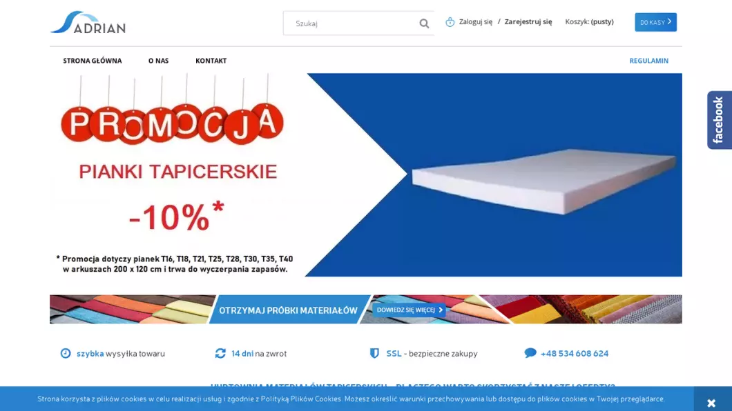 Zrzut ekranu strony Hurtownia materiałów tapicerskich | Adrian