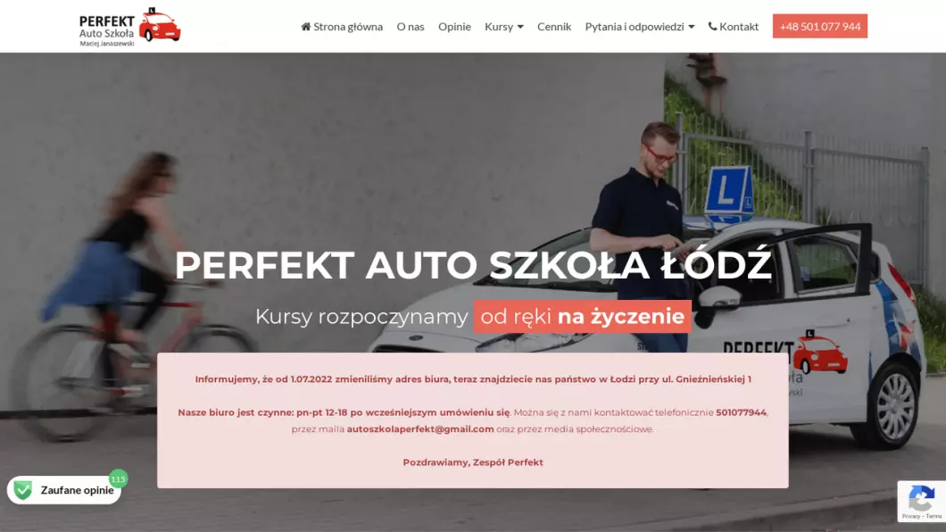 Zrzut ekranu strony AUTO SZKOŁA „PERFEKT” - Nauka jazdy Łódź
