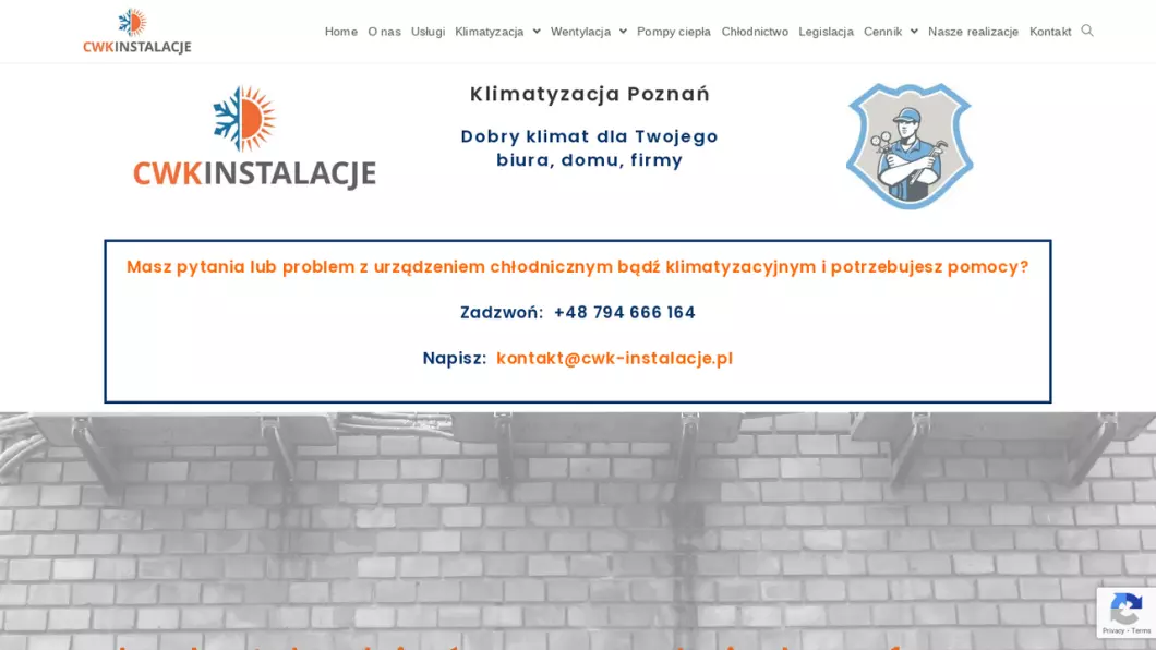 Zrzut ekranu strony Klimatyzacje, pompy ciepła, chłodnictwo - CWK Instalacje