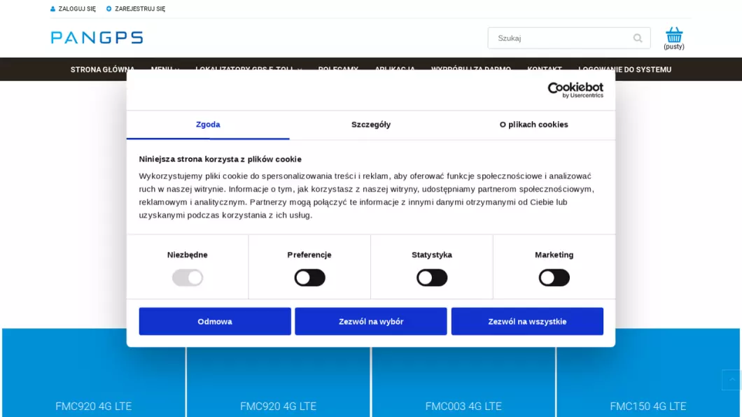Zrzut ekranu strony Monitoring pojazdów GPS | Sklep internetowy PanGPS