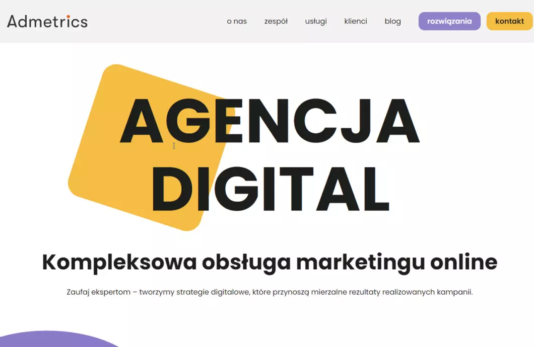 Zrzut ekranu strony Admetrics