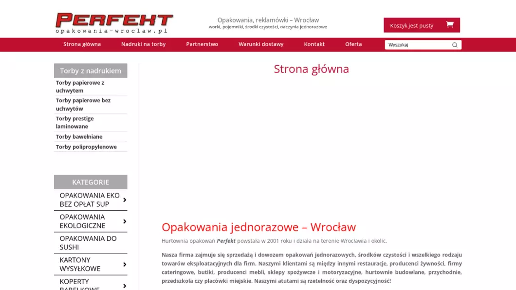 Zrzut ekranu strony Perfekt - Opakowania jednorazowe Wrocław