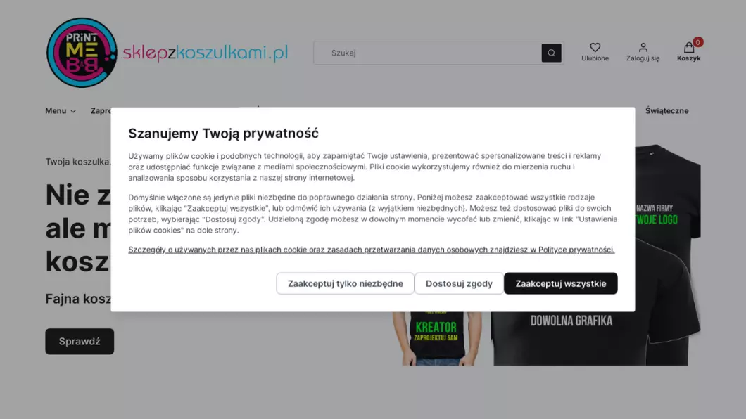 Zrzut ekranu strony sklepzkoszulkami.pl