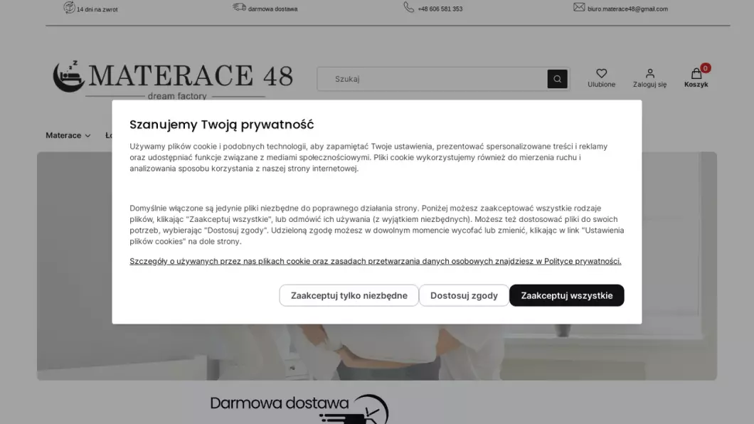 Zrzut ekranu strony Materace48