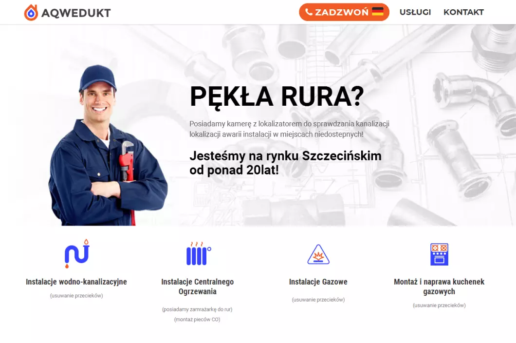 Zrzut ekranu strony Usługi hydrauliczne Aqwedukt