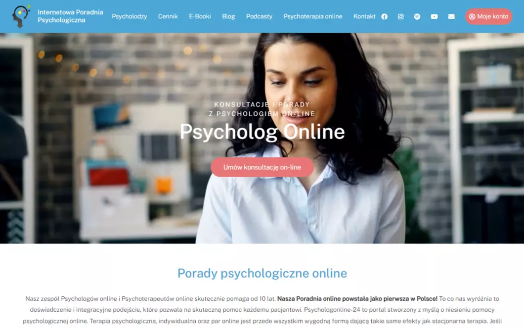 Zrzut ekranu strony Pomoc psychologiczna online | Psycholog Online