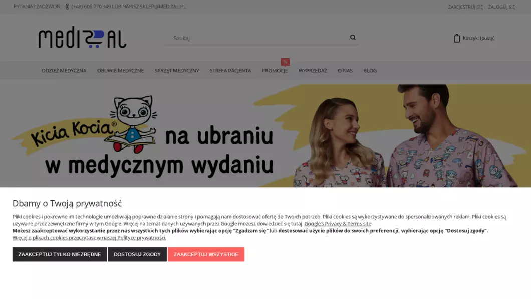 Zrzut ekranu strony Odzież medyczna Medizal