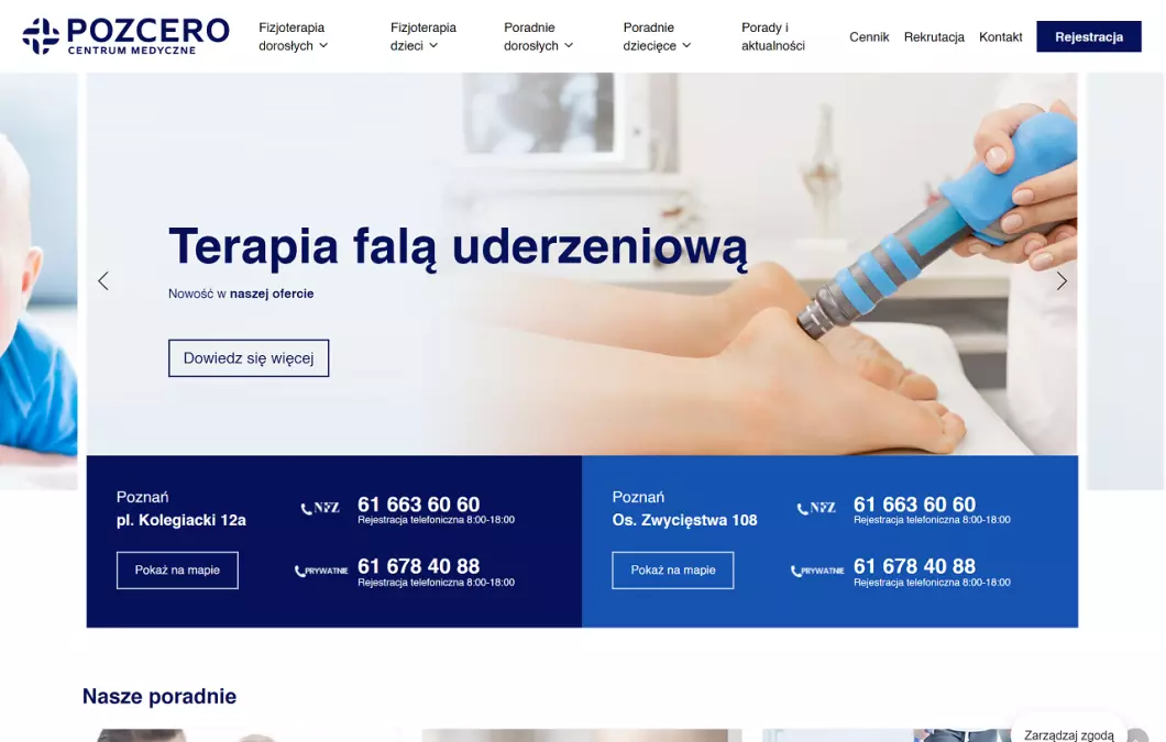 Zrzut ekranu strony Centrum medyczne Poznań Pozcero