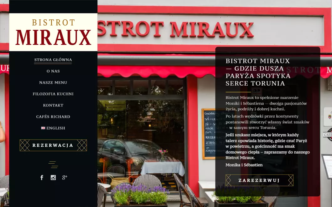 Zrzut ekranu strony Restauracja Francuska Toruń Bistrot Miraux