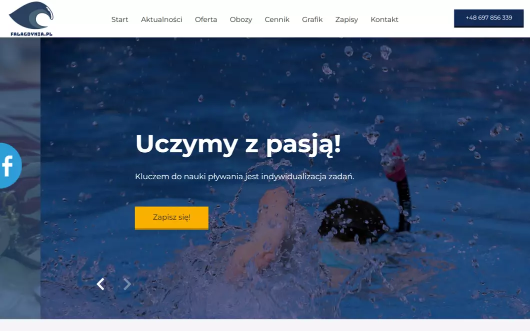 Zrzut ekranu strony Fala Gdynia - Szkółka Pływania