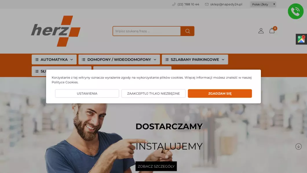 Zrzut ekranu strony Sklep z automatyką i systemami zabezpieczeń HERZ