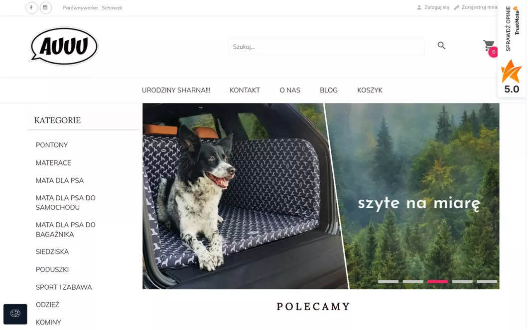 Zrzut ekranu strony Akcesoria dla psów - AUUU.pl