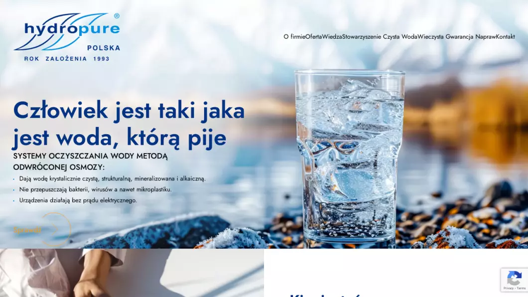 Zrzut ekranu strony Hydropure - Odwrócona osmoza
