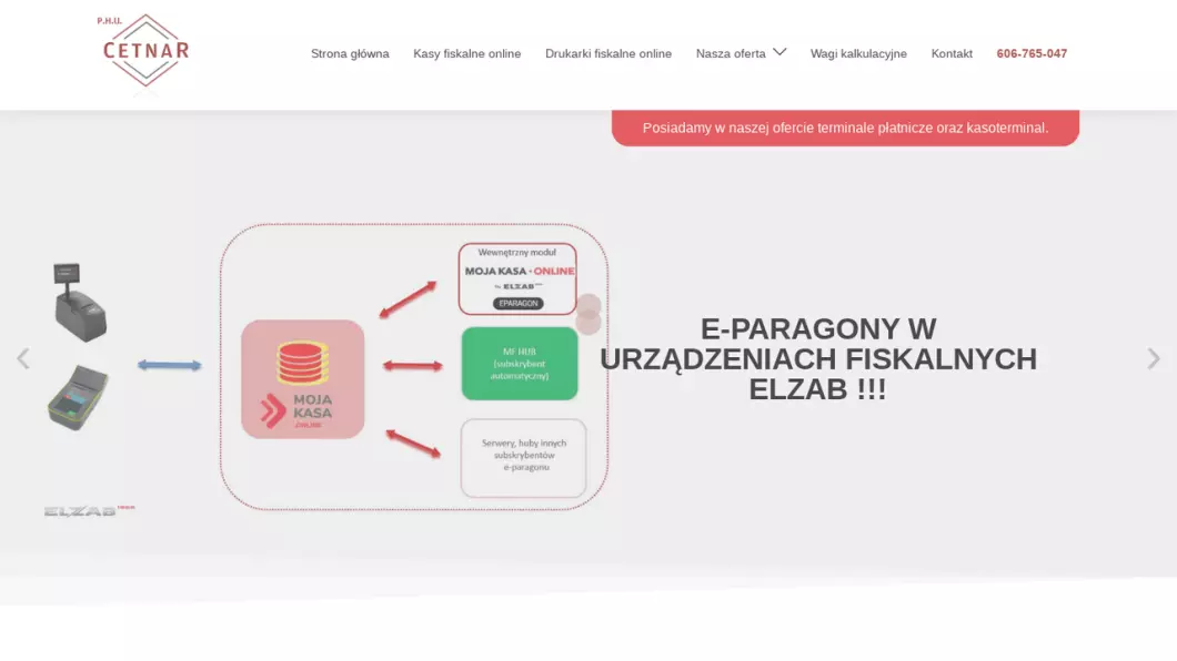Zrzut ekranu strony CETNAR - kasy fiskalne online
