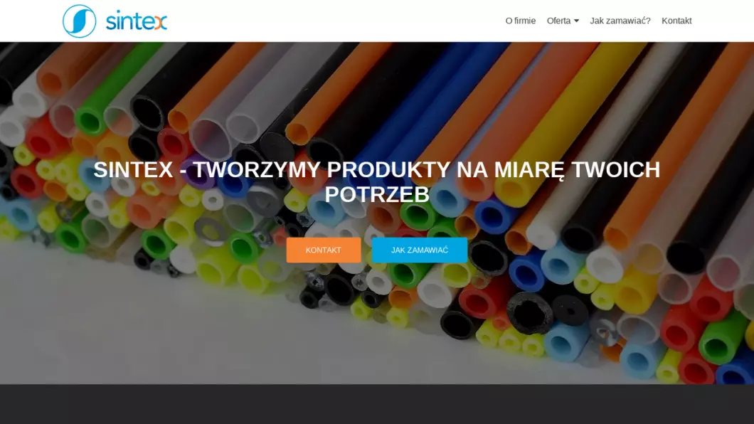 Zrzut ekranu strony Sintex - Producent uszczelek, rurek plastikowych, węży PCV