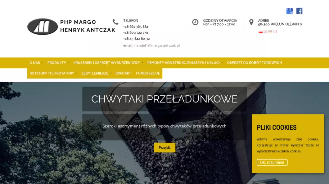 Zrzut ekranu strony PHP MARGO - producent łyżek i chwytaków do koparek