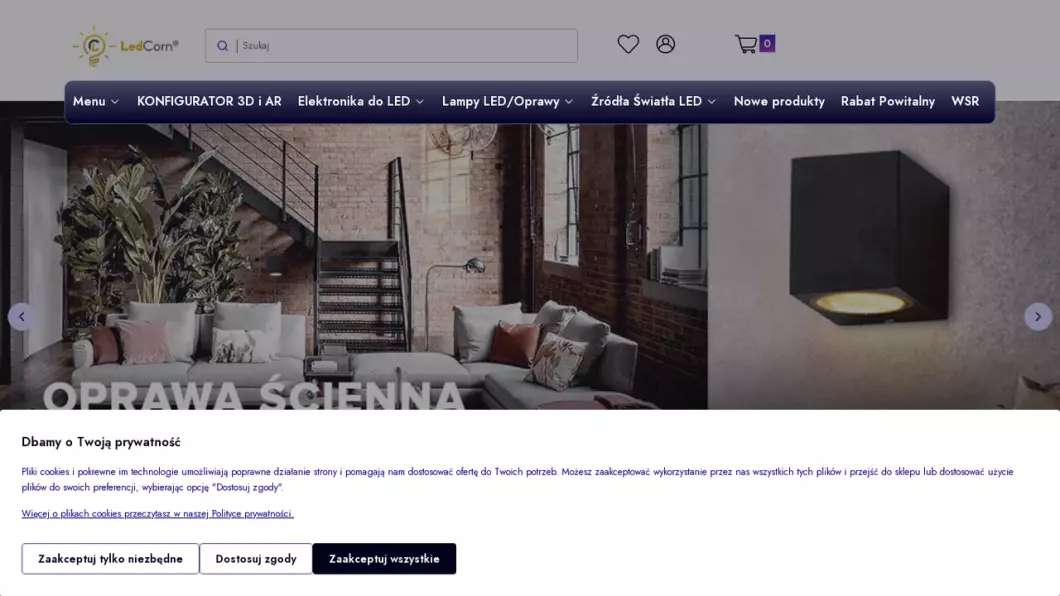 Zrzut ekranu strony Sklep z oświetleniem LED, żarówkami | LedCorn