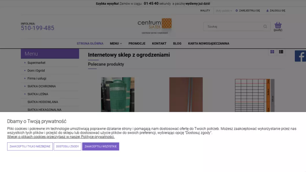 Zrzut ekranu strony Sklep z ogrodzeniami - centrumgrodzenia.pl