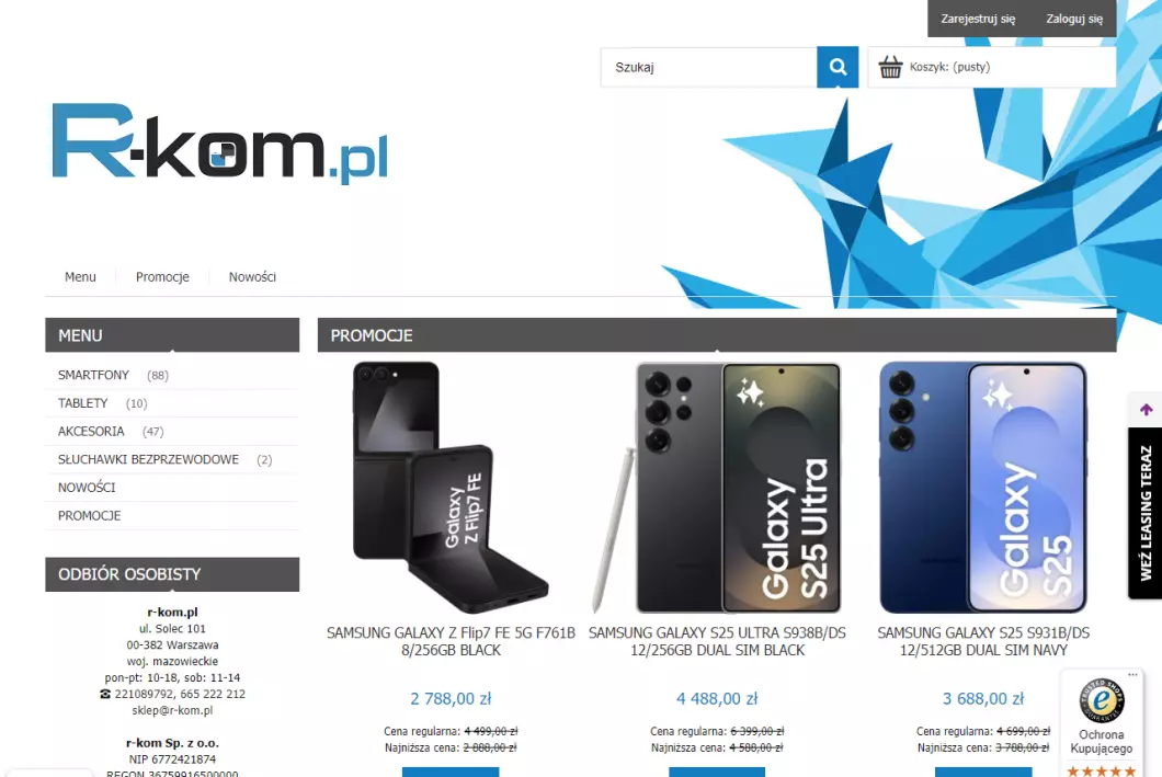 Zrzut ekranu strony r-kom - smartfony, tablety i akcesoria