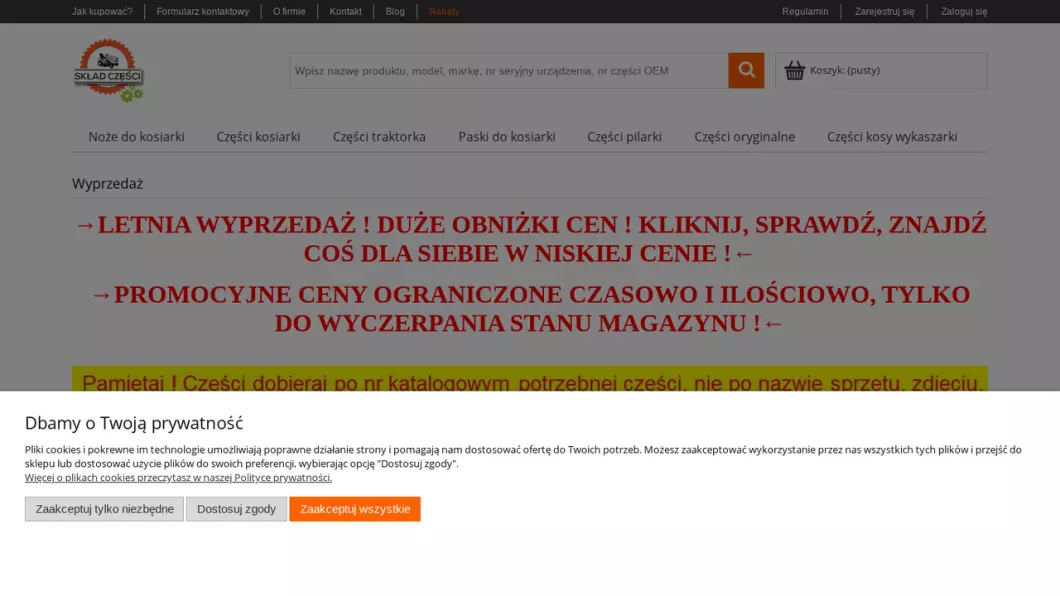 Zrzut ekranu strony Części zamienne do kosiarek, pilarek | Sklep internetowy Skład Części