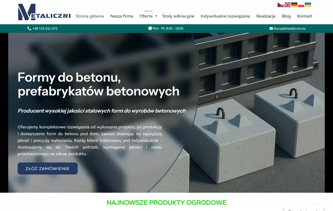 Zrzut ekranu strony Formy do betonu - Metaliczni