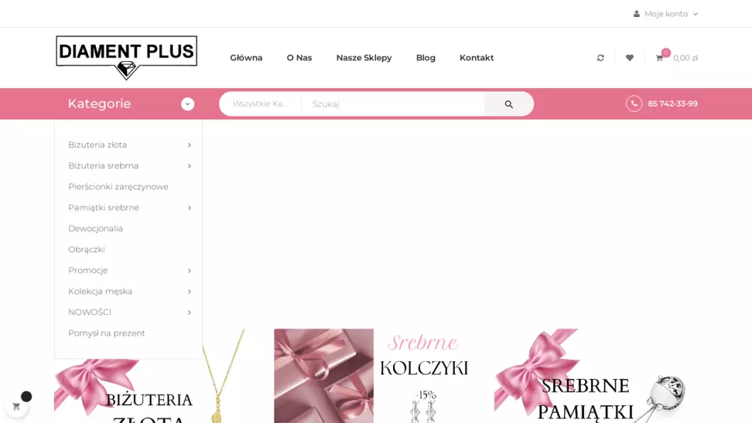 Zrzut ekranu strony Sklep jubilerski Diament Plus