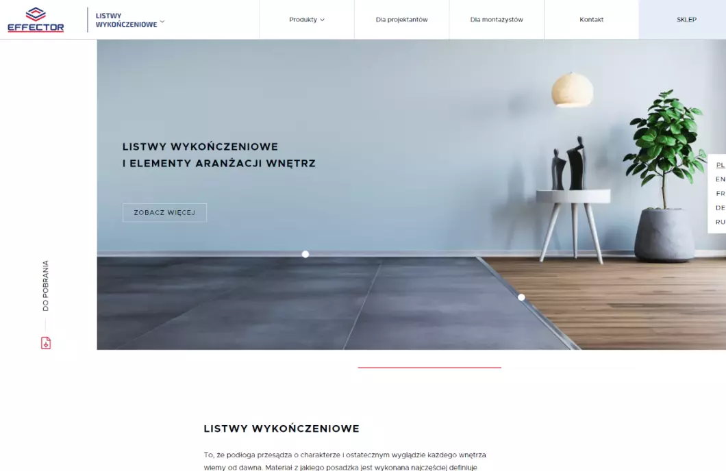Zrzut ekranu strony Producent listew przypodłogowych | Listwy Effector